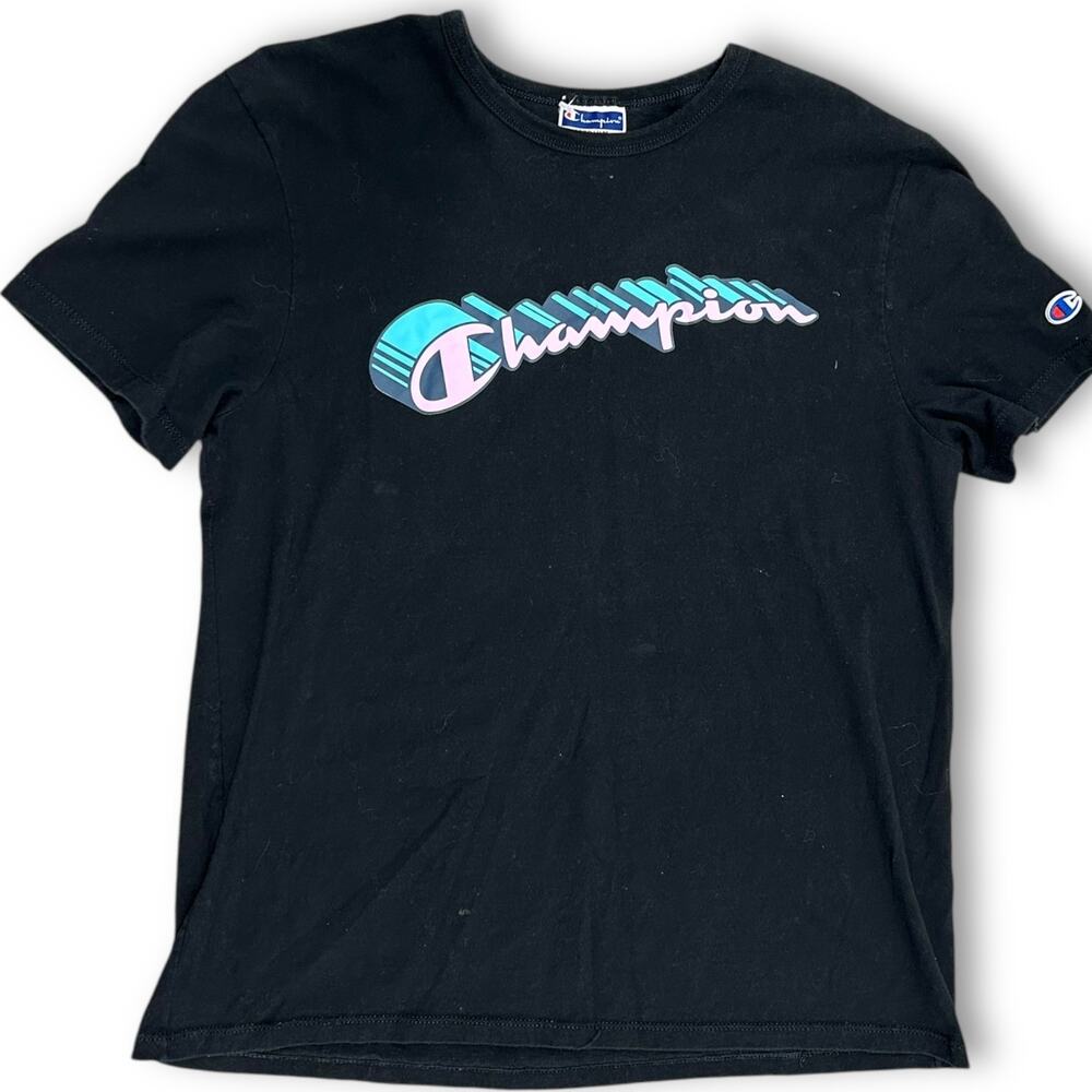 Vintage Y2K Champion Black T-Shirt Men’s Medium – Pink &  Blue Graffiti Logo